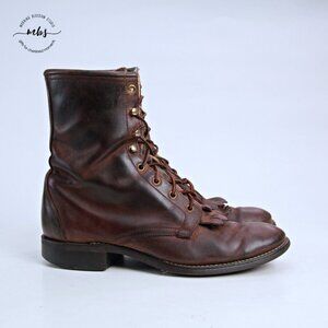 Avonite‎ Hypalon Roper Lace Up Kilties Cowgirl Boots Brown Women 10.5*